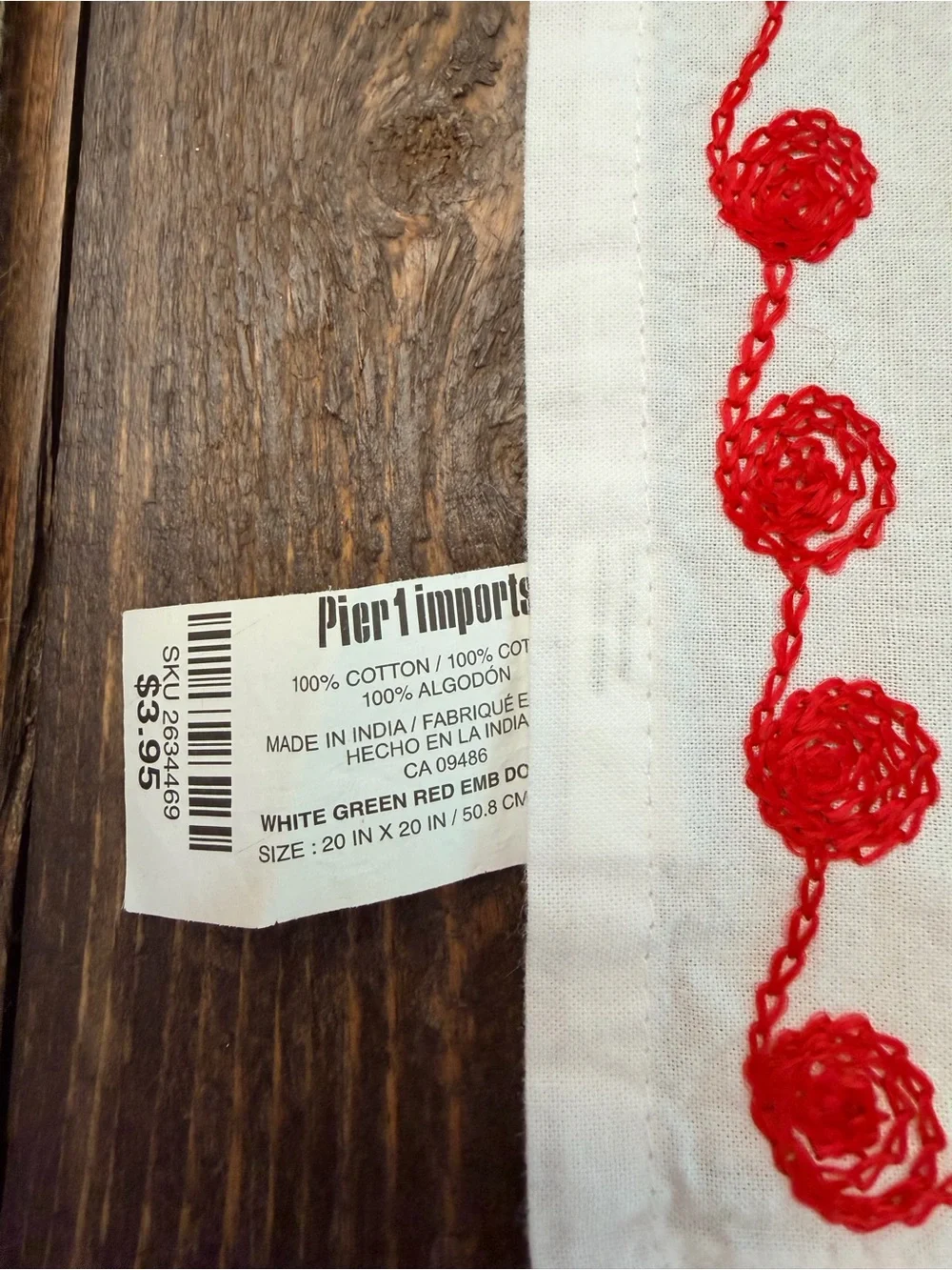 Pier 1 Imports Christmas Embroidered Dot Cloth Dinner Napkins White Set of 5
